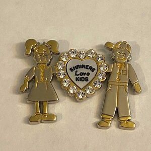 Shriners Love Kids Magnet With Rhinestones Metal Silver Tone